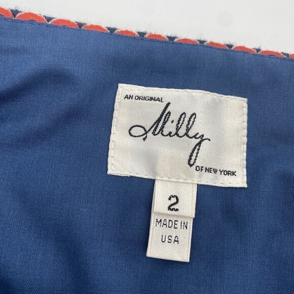 MILLY Size 2 Embroidered Mini Skirt Stripes Blue Red White USA - Picture 3 of 10